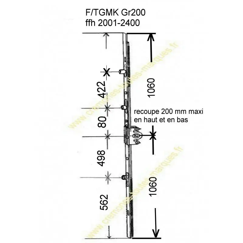 crémone de remplacement Si - FGMK4110 Gr200